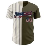 Personalized Olive Vintage USA Flag Cream-Navy Pinstripe Authentic Split Fashion Salute To Service Baseball Jersey Team Custom Name and Number