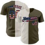 Personalized Olive Vintage USA Flag Cream-Navy Pinstripe Authentic Split Fashion Salute To Service Baseball Jersey Team Custom Name and Number