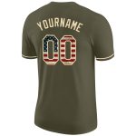 Personalized Olive Vintage USA Flag-Cream Performance Salute To Service T-Shirt Team Custom Name and Number