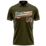 Personalized Olive Vintage USA Flag-Cream Performance Vapor Salute To Service Golf Polo Shirt Team Custom Name and Number
