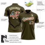 Personalized Olive Vintage USA Flag-Cream Performance Vapor Salute To Service Golf Polo Shirt Team Custom Name and Number