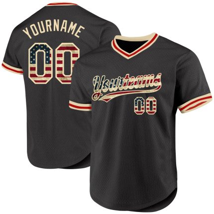 Personalized Olive Vintage USA Flag Cream-Red Authentic Throwback Salute To Service Baseball Jersey
