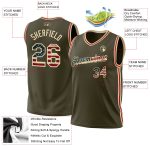 Personalized Olive Vintage USA Flag Cream-Red Authentic Throwback Salute To Service Basketball Jersey Team Custom Name and Number