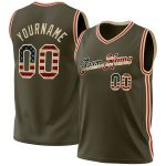 Personalized Olive Vintage USA Flag Cream-Red Authentic Throwback Salute To Service Basketball Jersey Team Custom Name and Number