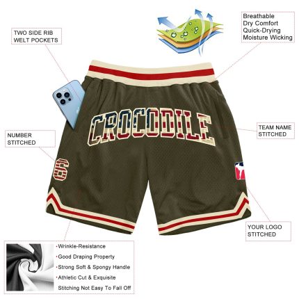 Personalized Olive Vintage USA Flag Cream-Red Authentic Throwback Salute To Service Basketball Shorts Team Custom Name and Number