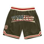 Personalized Olive Vintage USA Flag Cream-Red Authentic Throwback Salute To Service Basketball Shorts Team Custom Name and Number
