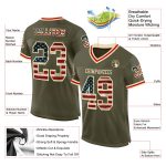 Personalized Olive Vintage USA Flag Cream-Red Mesh Authentic Throwback Salute To Service Football Jersey Team Custom Name and Number