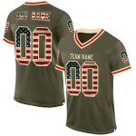 Personalized Olive Vintage USA Flag Cream-Red Mesh Authentic Throwback Salute To Service Football Jersey Team Custom Name and Number