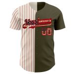 Personalized Olive Vintage USA Flag Cream-Red Pinstripe Authentic Split Fashion Salute To Service Baseball Jersey Team Custom Name and Number