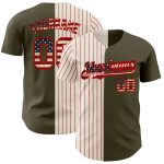 Personalized Olive Vintage USA Flag Cream-Red Pinstripe Authentic Split Fashion Salute To Service Baseball Jersey Team Custom Name and Number