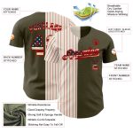 Personalized Olive Vintage USA Flag Cream-Red Pinstripe Authentic Split Fashion Salute To Service Baseball Jersey Team Custom Name and Number