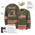 Personalized Olive Vintage USA Flag-Cream Salute To Service Hockey Jersey Team Custom Name and Number