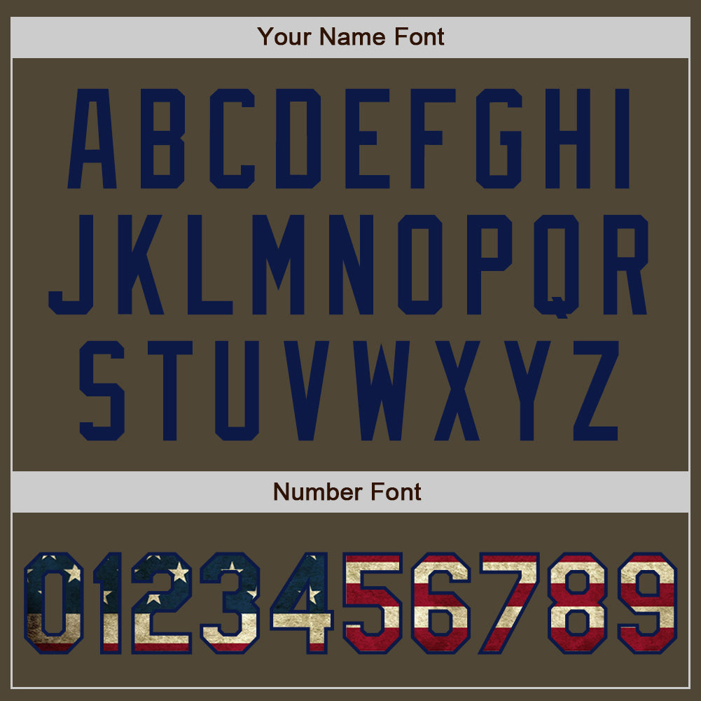 Personalized Olive Vintage USA Flag-Navy Authentic Salute To Service Baseball Jersey Team Custom Name and Number Personalized Olive Vintage USA Flag-Navy Authentic Salute To Service Baseball Jersey Team Custom Name and Number - Image 5