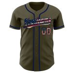 Personalized Olive Vintage USA Flag-Navy Authentic Salute To Service Baseball Jersey Team Custom Name and Number