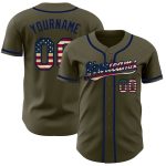 Personalized Olive Vintage USA Flag-Navy Authentic Salute To Service Baseball Jersey Team Custom Name and Number
