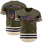 Personalized Olive Vintage USA Flag Navy-Cream Line Authentic Salute To Service Baseball Jersey Team Custom Name and Number