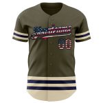 Personalized Olive Vintage USA Flag Navy-Cream Line Authentic Salute To Service Baseball Jersey Team Custom Name and Number