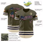 Personalized Olive Vintage USA Flag Navy-Cream Line Authentic Salute To Service Baseball Jersey Team Custom Name and Number