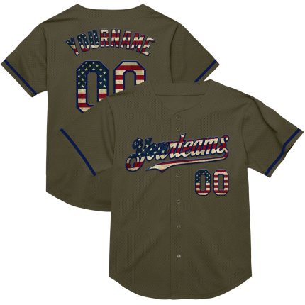 Personalized Olive Vintage USA Flag-Navy Mesh Authentic Throwback Salute To Service Baseball Jersey Team Custom Name and Number