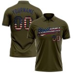 Personalized Olive Vintage USA Flag-Navy Performance Vapor Salute To Service Golf Polo Shirt Team Custom Name and Number