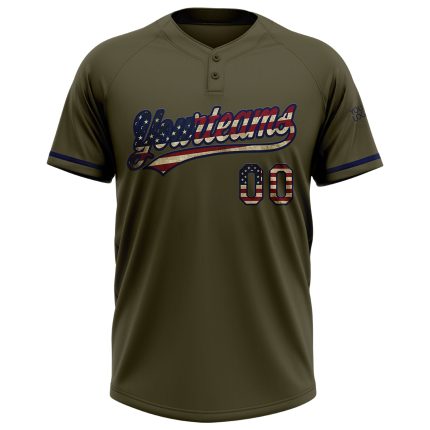 Personalized Olive Vintage USA Flag-Navy Salute To Service Two-Button Unisex Softball Jersey Team Custom Name and Number