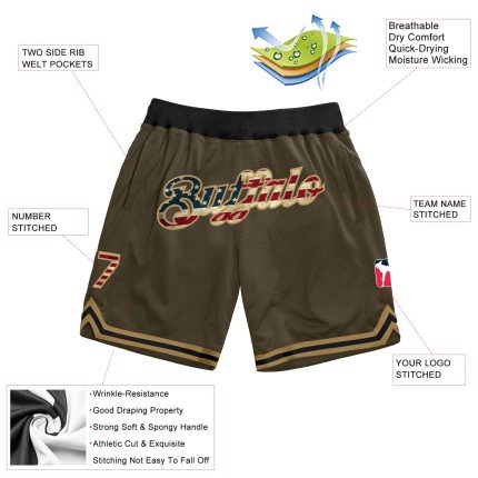 Personalized Olive Vintage USA Flag-Old Gold Authentic Throwback Salute To Service Basketball Shorts Team Custom Name and Number