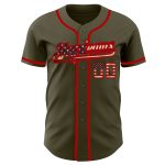 Personalized Olive Vintage USA Flag-Red Authentic Salute To Service Baseball Jersey Team Custom Name and Number