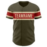 Personalized Olive Vintage USA Flag Red-Cream Authentic Salute To Service Baseball Jersey Team Custom Name and Number