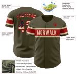 Personalized Olive Vintage USA Flag Red-Cream Authentic Salute To Service Baseball Jersey Team Custom Name and Number