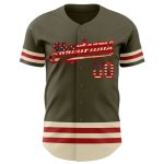 Personalized Olive Vintage USA Flag Red-Cream Line Authentic Salute To Service Baseball Jersey Team Custom Name and Number