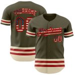 Personalized Olive Vintage USA Flag Red-Cream Line Authentic Salute To Service Baseball Jersey Team Custom Name and Number