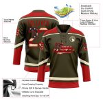 Personalized Olive Vintage USA Flag Red-Cream Salute To Service Hockey Lace Neck Jersey Team Custom Name and Number
