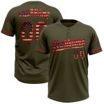 Personalized Olive Vintage USA Flag-Red Salute To Service Two-Button Unisex Softball Jersey Team Custom Name and Number