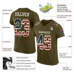 Personalized Olive Vintage USA Flag-White Mesh Authentic Salute To Service Football Jersey Team Custom Name and Number