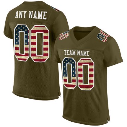 Personalized Olive Vintage USA Flag-White Mesh Authentic Salute To Service Football Jersey Team Custom Name and Number