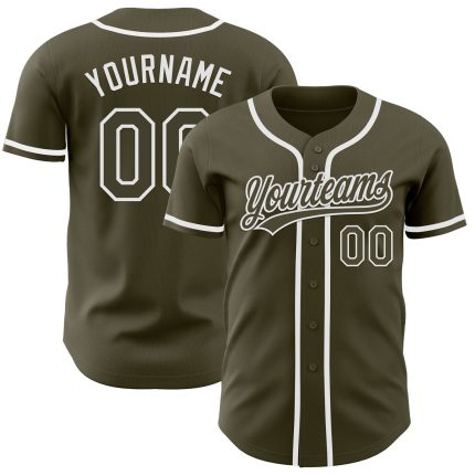 Personalized Olive White Authentic Salute To Service Baseball Jersey Team Custom Name and Number