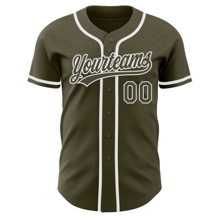 Personalized Olive White Authentic Salute To Service Baseball Jersey Team Custom Name and Number