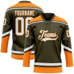 Personalized Olive White-Bay Orange Salute To Service Hockey Lace Neck Jersey Team Custom Name and Number