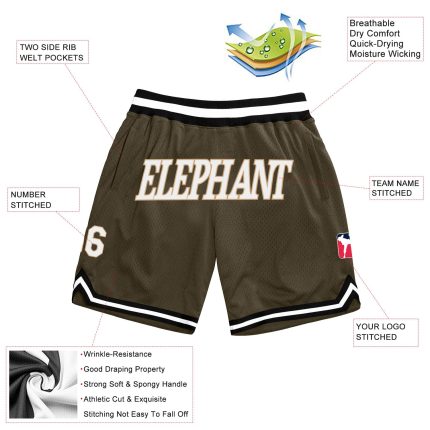 Personalized Olive White-Black Authentic Throwback Salute To Service Basketball Shorts Team Custom Name and Number