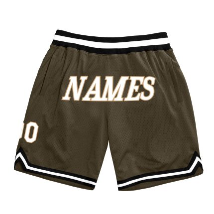 Personalized Olive White-Black Authentic Throwback Salute To Service Basketball Shorts Team Custom Name and Number