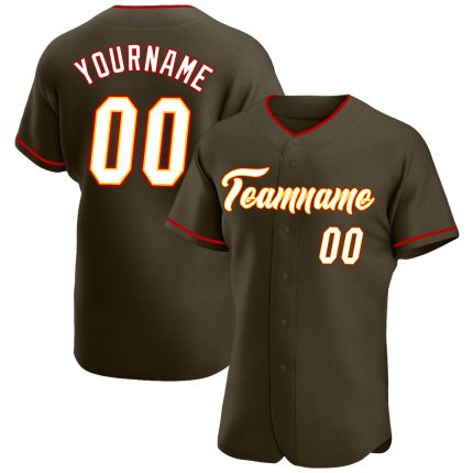 Personalized Olive White-Gold Authentic Salute To Service Baseball Jersey Team Custom Name and Number