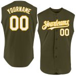 Personalized Olive White-Gold Authentic Sleeveless Salute To Service Baseball Jersey Team Custom Name and Number