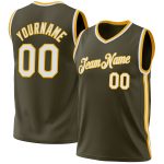 Personalized Olive White-Gold Authentic Throwback Salute To Service Basketball Jersey Team Custom Name and Number