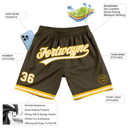 Personalized Olive White-Gold Authentic Throwback Salute To Service Basketball Shorts Team Custom Name and Number