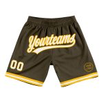 Personalized Olive White-Gold Authentic Throwback Salute To Service Basketball Shorts Team Custom Name and Number