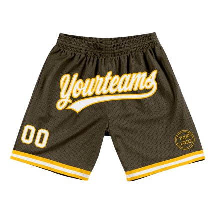 Personalized Olive White-Gold Authentic Throwback Salute To Service Basketball Shorts Team Custom Name and Number