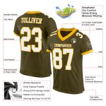 Personalized Olive White-Gold Mesh Authentic Salute To Service Football Jersey