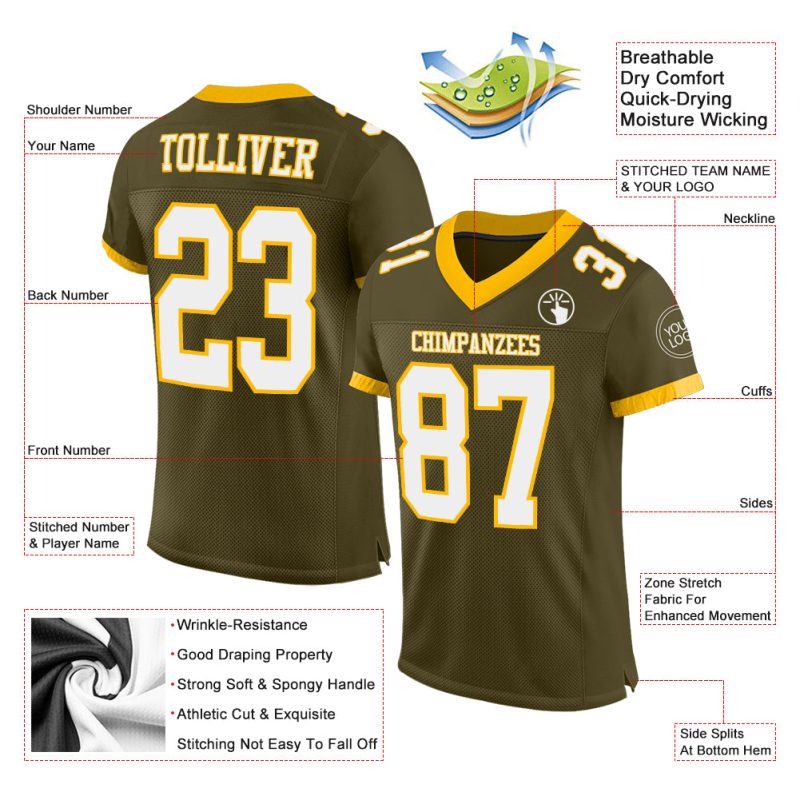 Personalized Olive White-Gold Mesh Authentic Salute To Service Football Jersey