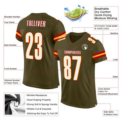 Personalized Olive White-Gold Mesh Authentic Salute To Service Football Jersey Team Custom Name and Number
