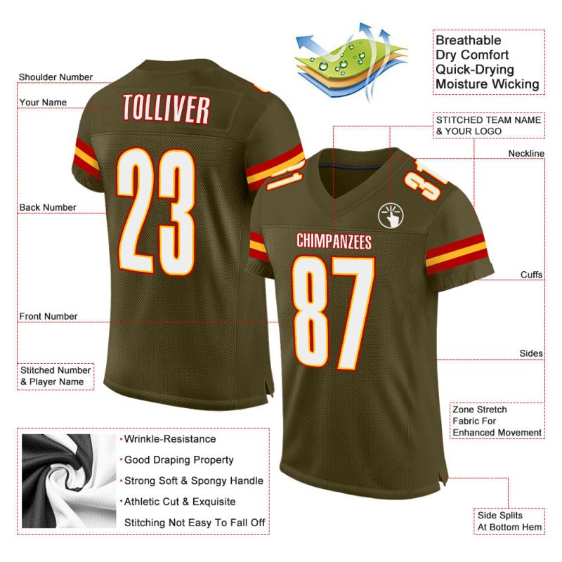 Personalized Olive White-Gold Mesh Authentic Salute To Service Football Jersey Team Custom Name and Number
